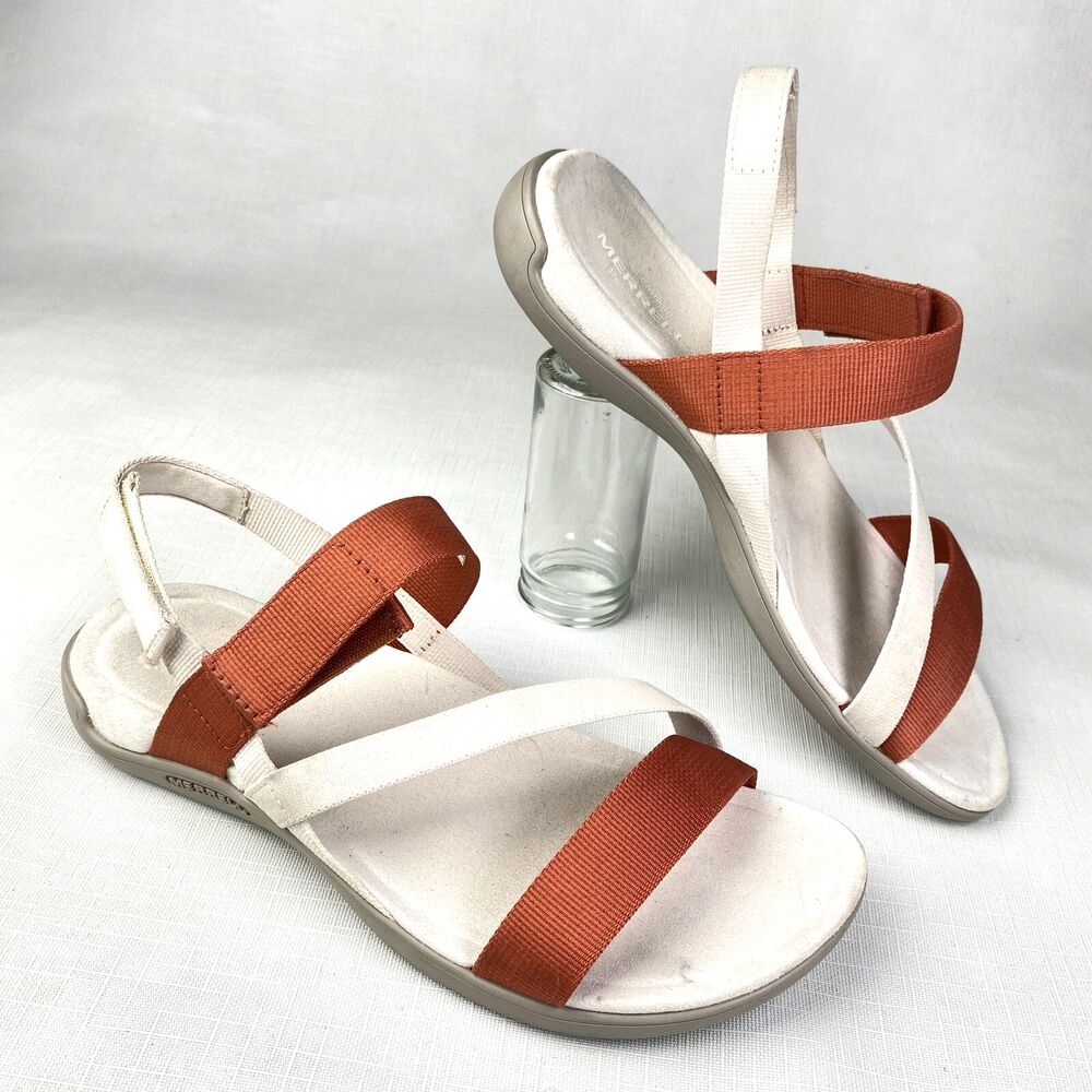 Merrell Air Cushion Memory Foam STRAP SANDALS! MOON White / CLAY Brown Sz 8